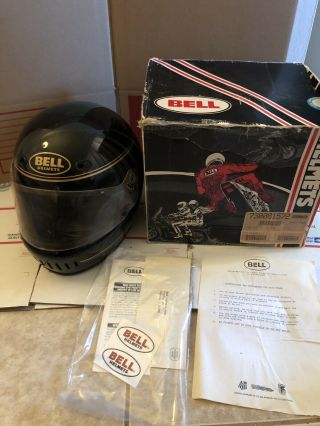 Vintage 1979? Or 1980s Bell Black/gold Motorcycle Helmet W/ Box & Paperwork