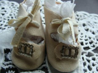 Vintage Doll Shoes Off White Flocked For German & French Bisque/Composition 4