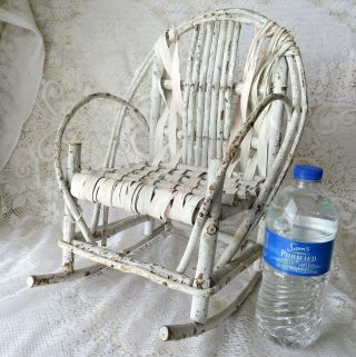 Primitive Vintage Handcrafted Norwegian White Twig Wood Doll Chair