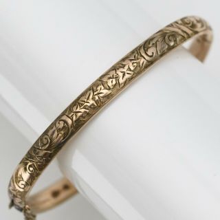Antique Victorian Rose Gold Filled Gf Ivy Leaf Narrow Bangle Bracelet