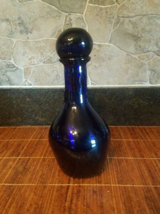 Vintage Cobalt Blue Glass Decanter W/ Stopper Whiskey Bottle Antique Hand Blown