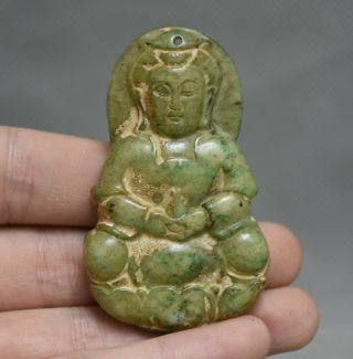2.  4 " Old China Ancient Green Jade Carved Guanyin Kwan - Yin Bodhisattva Pendant