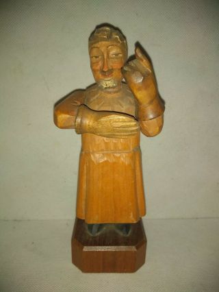 Vintage Folk Art Painted Statue Old Man Gynecologist Wood Hand Carved & Painted