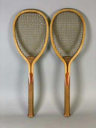 2 Antique F.  J.  Bancroft Pawtucket Ri Tennis Racquets Rackets Circa 1900 - 1910