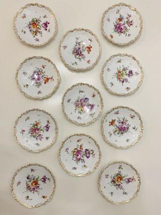 (11) Antique Helena Wolfsohn Dresden Porcelain Hand - Painted Floral Plates