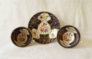 Antique Early 19th C English Finely Painted Porcelain Trio Ridgeways / Spode