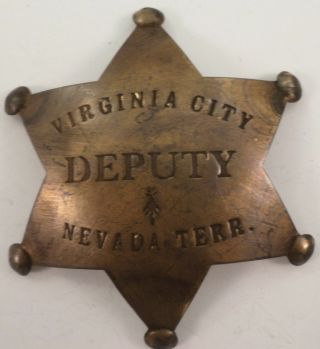 Embossed Star Virginia City Deputy Nevada Territory Solid Brass Badge Pin 163