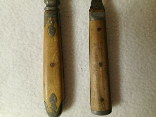 2 Antique Civil War Era Forks - Pewter Inlay - 3 Tine Forks - Wood or Bone Handles 2