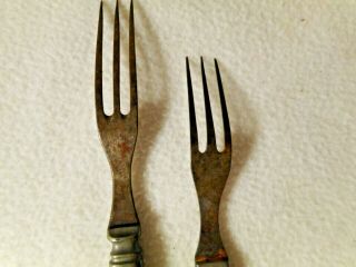 2 Antique Civil War Era Forks - Pewter Inlay - 3 Tine Forks - Wood or Bone Handles 4