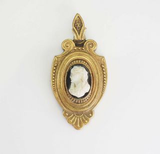 Rare Antique Victorian Mourning Gold Filled Cameo Hair Locket Pendant