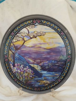 Glassmasters Tiffany Landscape Stained Glass Signed Louis C Tiffany