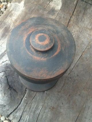 Early Primitive Footed Wooden Treen Compote With Lid Old Black Paint 2