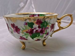 Royal Halsey Violet Reticulated Lustre Three Footed Teacup & Saucer gold trim 2