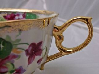 Royal Halsey Violet Reticulated Lustre Three Footed Teacup & Saucer gold trim 3