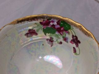 Royal Halsey Violet Reticulated Lustre Three Footed Teacup & Saucer gold trim 4