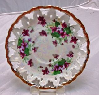 Royal Halsey Violet Reticulated Lustre Three Footed Teacup & Saucer gold trim 5