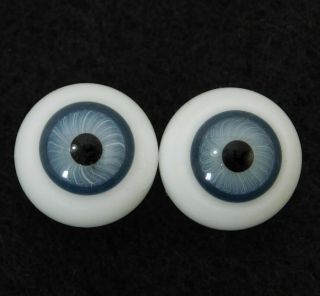 1 Pr 15mm Gray Blue Antique Doll Glass Eyes Round Hand Blown Hollow Parts Repair