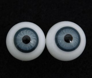 1 Pr 15mm Blue Gray Antique Doll Glass Eyes Round Hand Blown Hollow Parts Repair