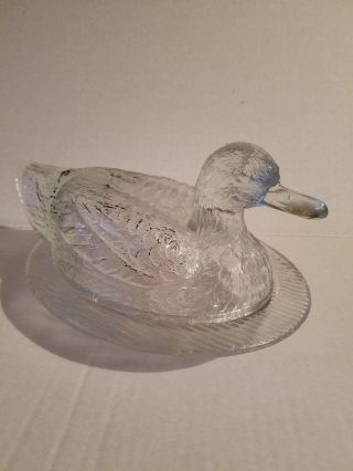 Old Antique Duck On Nest Clear Glass Covered Candy Dish Westmoreland Figural