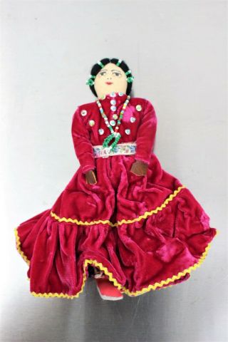 Handmade 8.  5 " Native American Indian Folk Art Cloth Doll With Beads