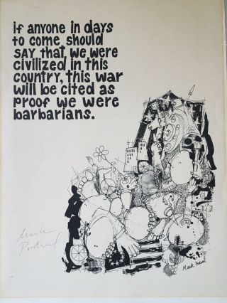 Vietnam Era Anti War Protest Poster Mark Podwal Signed “war Barbarians”