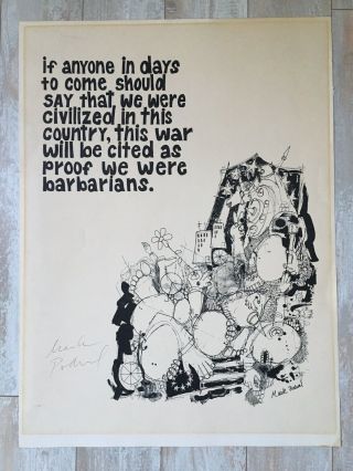 Vietnam Era Anti War Protest Poster Mark Podwal Signed “War Barbarians” 3
