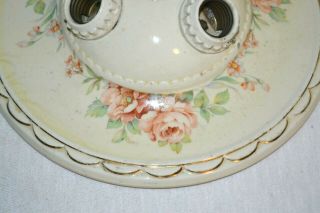 Antique Vintage PORCELIER 3 - Bulb Porcelain Ceiling Light Fixture with Roses 3