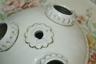 Antique Vintage PORCELIER 3 - Bulb Porcelain Ceiling Light Fixture with Roses 4