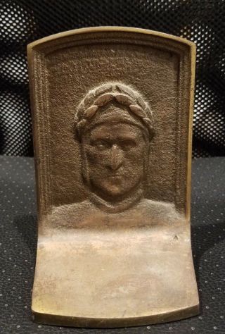 Antique Bronze Figural Art Deco Dante Alighieri Poet Bookend