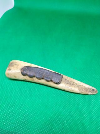 Native American Indian Whale Bone Leather Handle Knife Tool Artifact Antique