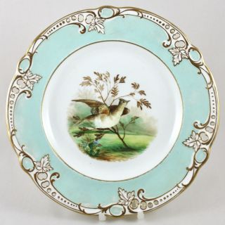 Antique Contnental Porcelain Pierced Hand Painted Bird Cabinet Plate