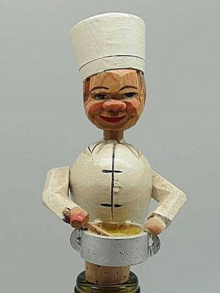 Wine Bottle Cork Stopper Vintage Anri German Hand - Carved Wooden Puppet Chef