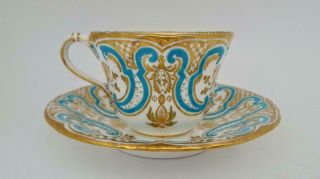 Antique Davenport Raised Relief Rococo Design Cabinet Tea Cup & Saucer C1835