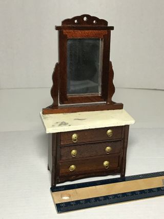 Vtg.  Dollhouse Miniature Victorian Dresser With Swing Mirror Marble Top Shackman