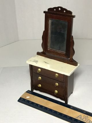 Vtg.  Dollhouse Miniature Victorian Dresser With Swing Mirror Marble Top Shackman 2