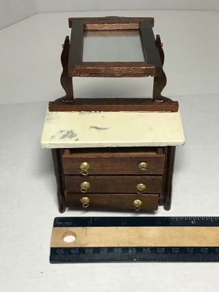 Vtg.  Dollhouse Miniature Victorian Dresser With Swing Mirror Marble Top Shackman 3