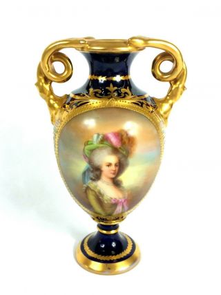 Antique Royal Vienna Hand Painted Urn Portrait Of Marie Antoinette