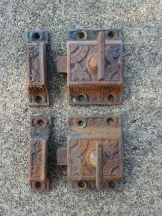Antique Eastlake Cabinet Lock Latch Cast Iron Ornate Decorative Victorian