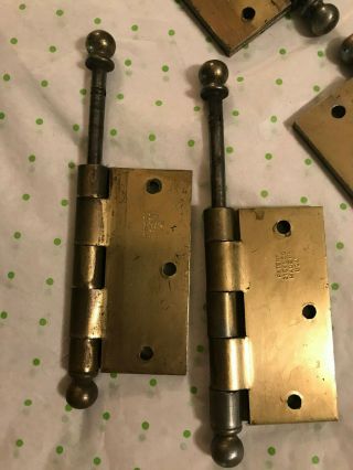 3 Vintage Usa Stanley 3 1/2 " X 3 1/2 " Steel Ball Top Hinges,  Brass Wash Finish