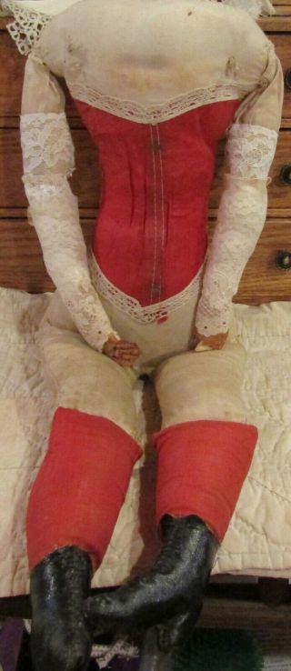 Antique Doll Body For China Head,  Parian,  Paper Mache Doll W/corset