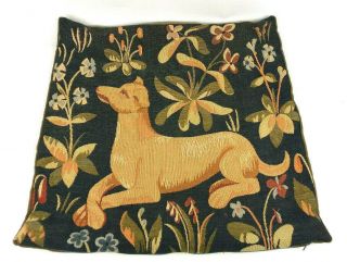Medieval French Tapestry Pillow Cover Hunting Dog Blue Fine Art Decor 18.  5 In Sq