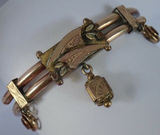 Antique Victorian Etruscan Revival Gold Filled Dangle Charm Bracelet