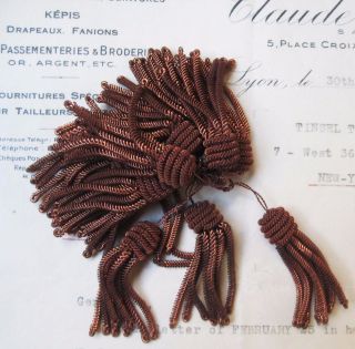 2 Vintage/antique French Copper Metallic Bullion Tiny 1 5/8 " Tassel Fringe