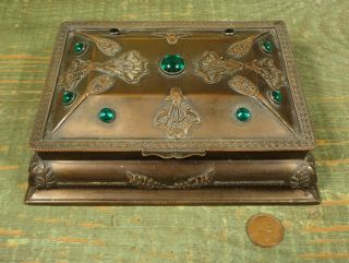 Antique Vtg Jewelry La Tausca Pearls Necklace Bronze Box Case,  Empty No Pearls