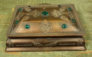 Antique Vtg Jewelry La Tausca Pearls Necklace Bronze Box Case,  Empty No Pearls 4