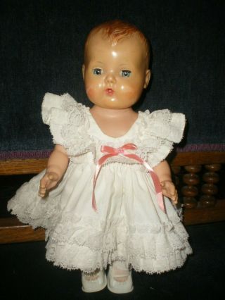 Vtg 13 1/2 " Tiny Tears/dy Dee White Lacy Full Dress W/lace Peach Bow