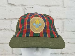 Weblos Boys Scouts Of America Bsa Plaid Twill Snapback Hat Cap Lid Size M/l