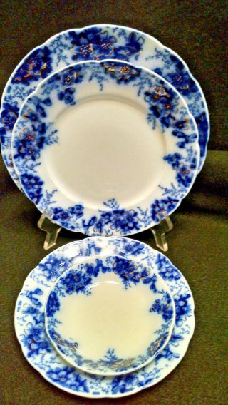 8 Antique Johnson Bros Peach Royal Semi - Porcelain Flow Blue Plates / Berry Bowls