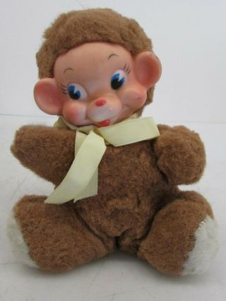 Vintage Rubber Face Brown Plush Wind Up Music Box Teddy Bear
