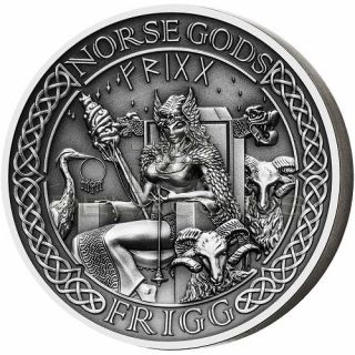 The Norse Gods - Frigg 2 Oz Antique Finish Silver Coin Cook Islands